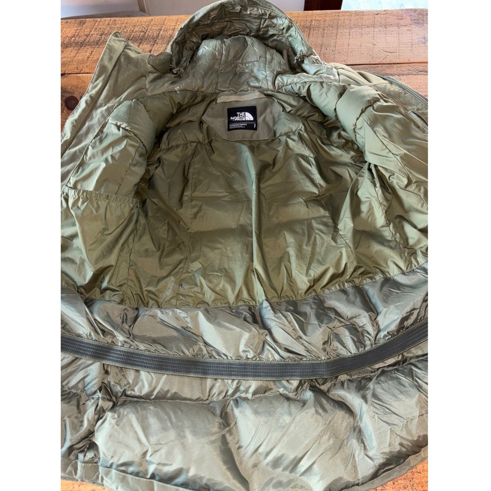 The North Face Womens Heavenly Down Jacket Burnt Olive Green Hooded Warm Small - Picture 9 of 16